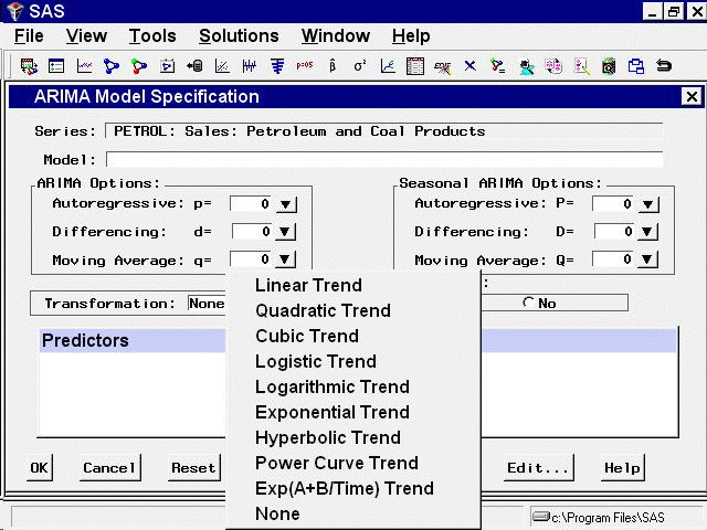 Time Trend Curves Menu