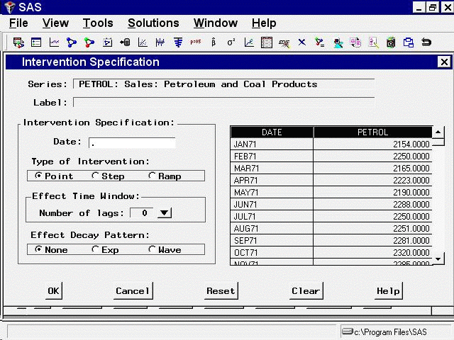 Interventions Specification Window