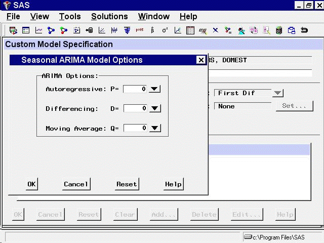 Seasonal ARIMA Model Options