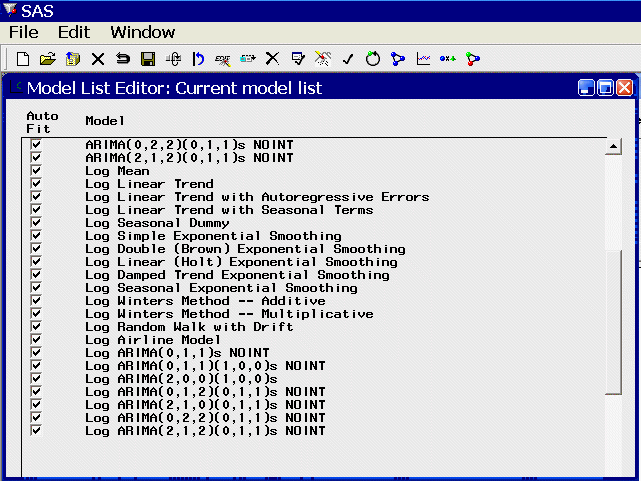 Model Selection List Window