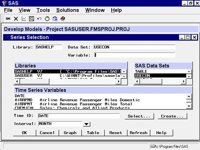 Series Selection Window