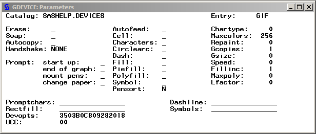 GDEVICE Parameters window