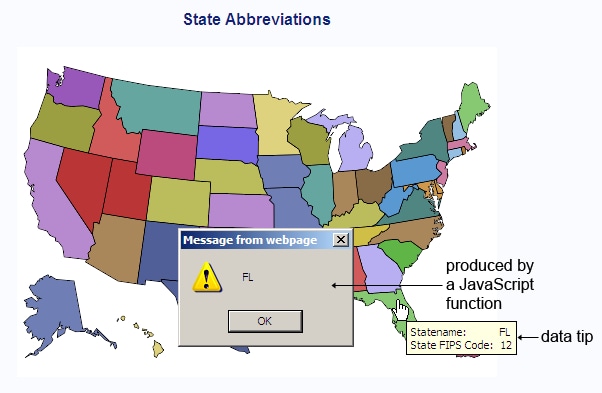 A drill-down map of the United States, and the result of clicking the state of Florida