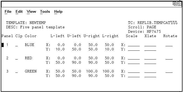 Template Design Window