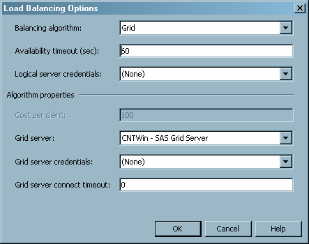 Load Balancing Options window