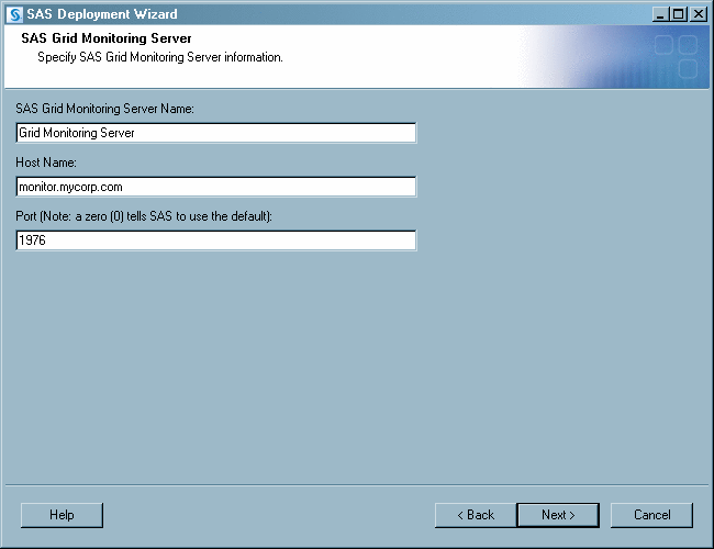 grid monitoring server page in SAS deployment wizard