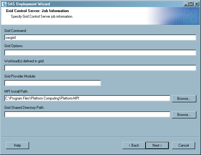 Grid control server page in deployment wizard