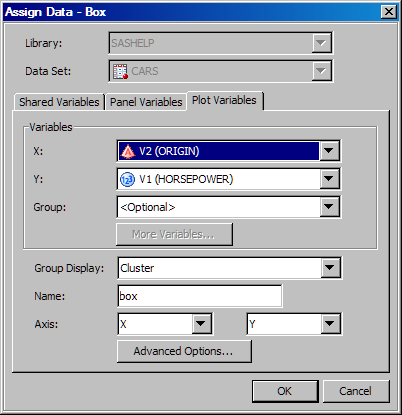 Shared Variables tab in the Assign Data dialog box