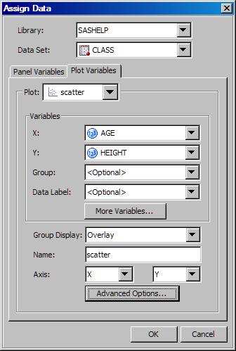 Assign Data Dialog Box for Changing Scatter Plot Data