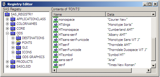 Registry Keys for ODS Fonts