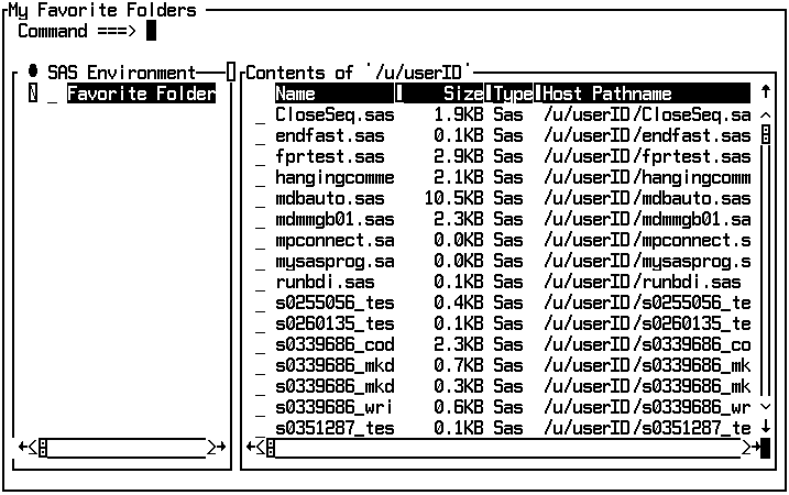 A Favorites Folders that has been opened with the UDLIST command.