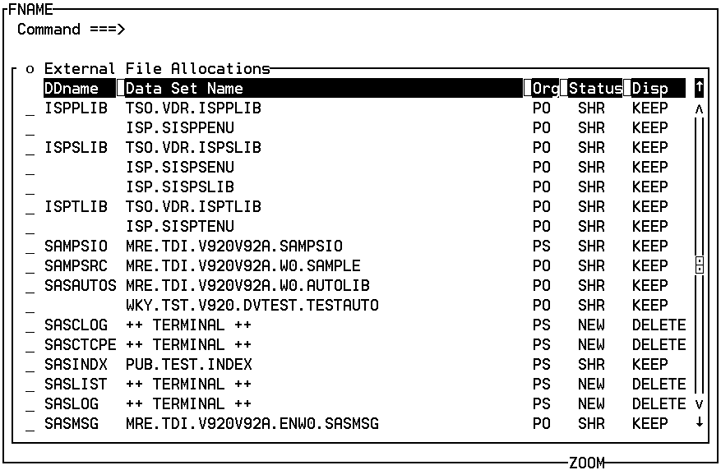 FNAME Window with TSO ddnames