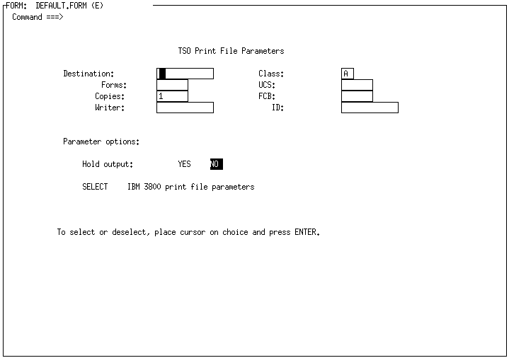 TSO Print-File Parameter Frame