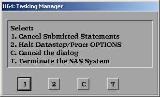 Tasking Manager Dialog Box: DATA Step or PROC Step Executing