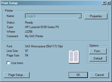 The Print Setup dialog box