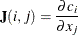 \[  \mb {J}(i,j) = \frac{\partial c_ i}{\partial x_ j}  \]