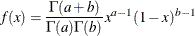 \[  f(x) = \frac{ \Gamma (a+b)}{\Gamma (a)\Gamma (b)}x^{a-1}(1-x)^{b-1}  \]