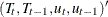 $\displaystyle  (T_ t, T_{t-1}, u_ t, u_{t-1})^{\prime }  $