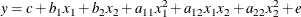 \[  y = c + b_1 x_1 + b_2 x_2 + a_{11} x_1^2 + a_{12} x_1 x_2 + a_{22} x_2^2 + e  \]