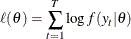 \[  \ell (\theta ) = \sum _{t=1}^ T \log f(y_ t|\theta )  \]