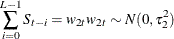 \[  \sum _{i=0}^{L-1} S_{t-i} = w_{2t} w_{2t} \sim N(0,\tau _2^2)  \]