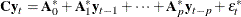 \[  \bC \mb{y}_ t = \bA _0^* + \bA _1^*\mb{y}_{t-1} + \cdots + \bA _ p^*\mb{y}_{t-p} + \epsilon _ t^*  \]