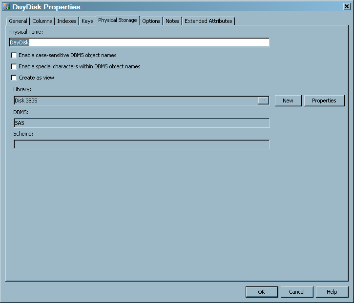 Physical Storage tab of an aggregation table