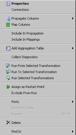 Aggregation Transformation Menu