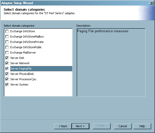 Selecting Domain Categories Page