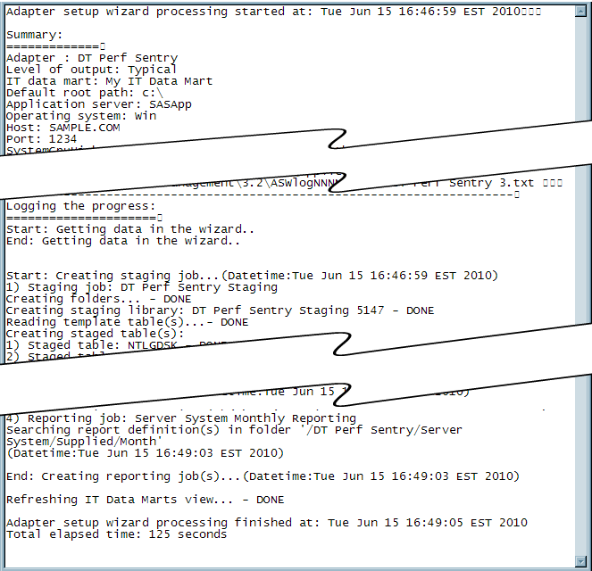 Sample Log File from the Adapter Setup Wizard