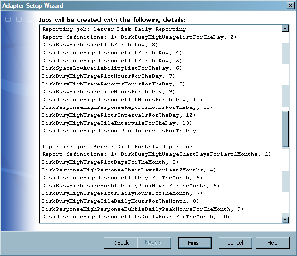 List of Report Jobs in the Adapter Setup Wizard Summary page