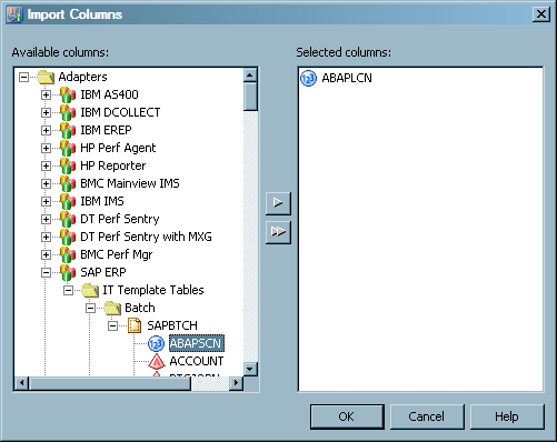 Import Columns Dialog Box