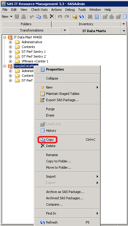 Property Dialog Box of an IT Data Mart