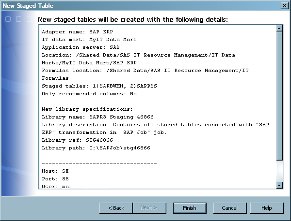 Staged Table Wizard: Summary