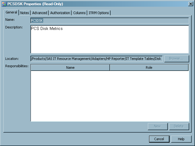 Template Tables Properties Dialog Box