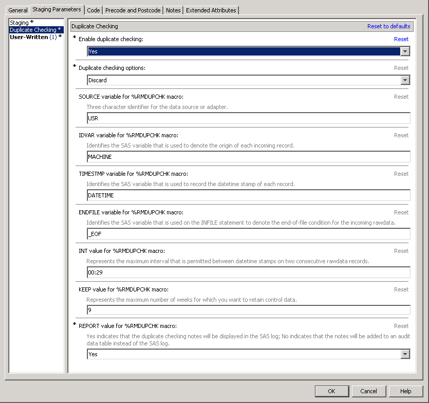 Duplicate Checking Staging Parameters