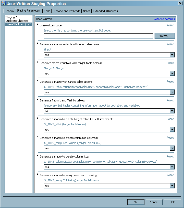 User-Written Staging Parameters