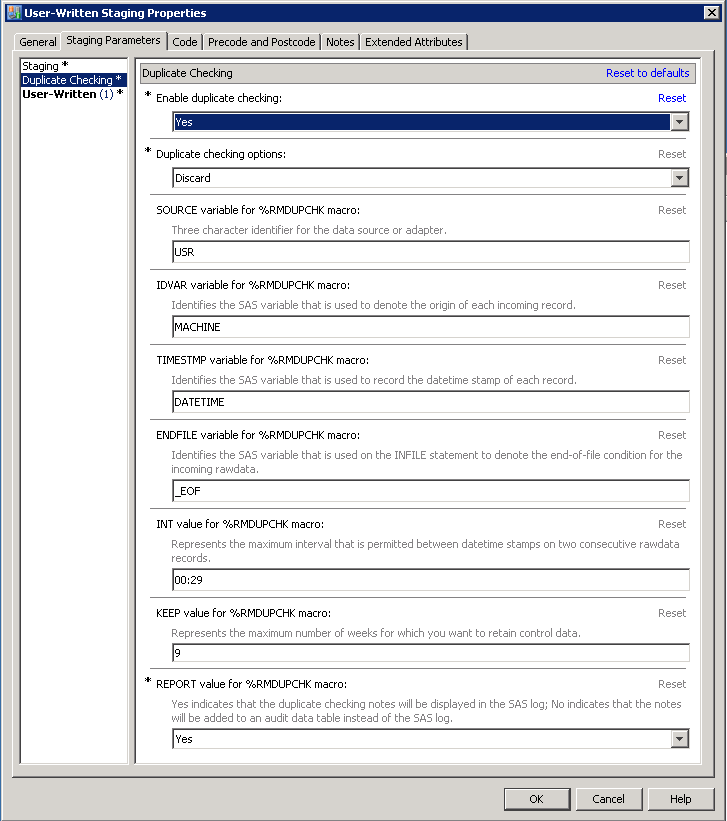 Duplicate Checking Options Parameters of the Staging Parameters Tab