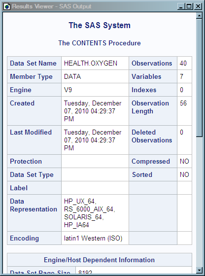 In the output, the Data Representation lists HP_UX_64, RS_6000_AIX_64, SOLARIS_64, HP_IA64, and the Encoding is latin1 Western (ISO).