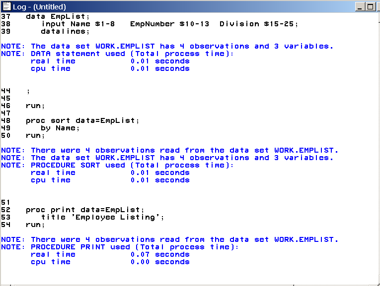 Example of Output in the Log Window