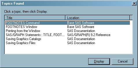 Results for the Footnotes Help Entry