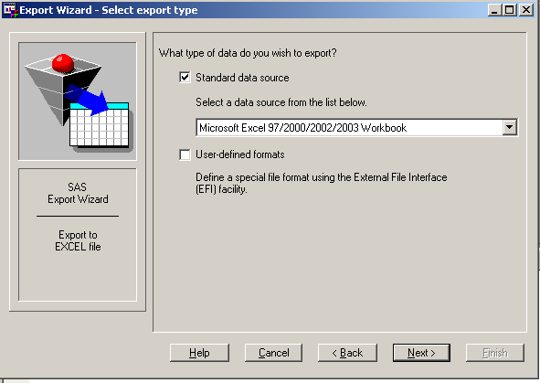 Export Wizard: Select chport type