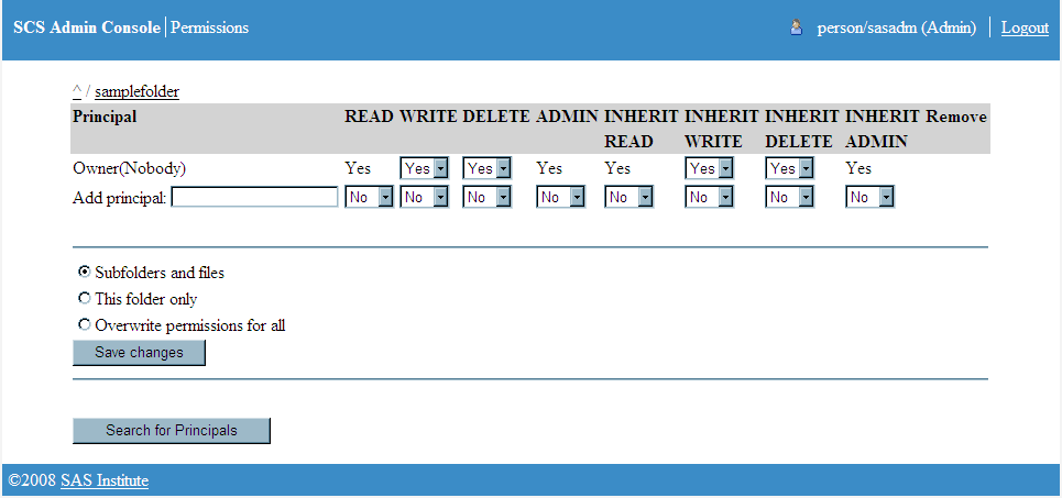 SCS Admin Console Folder Properties