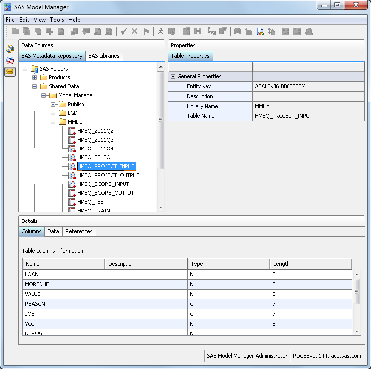 SAS Model Manager Data Sources