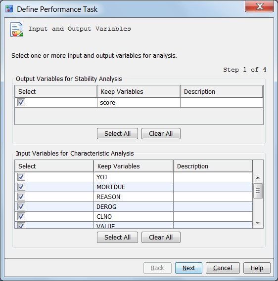 Define Performance Task Wizard Step 1