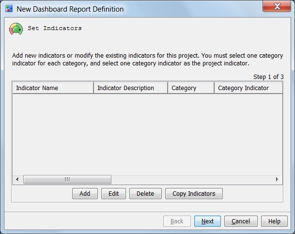 New Dashboard Report Definition window