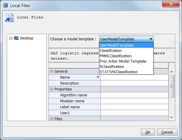 Choose a Model Template in the Local Files Window