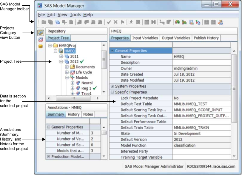 SAS Model Manager Projects category view