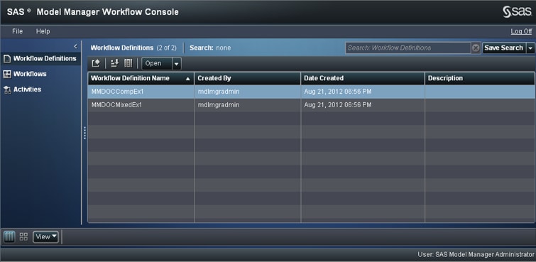 Workflow Definitions View