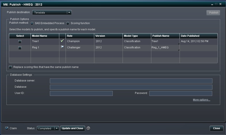 Publish Models to a database